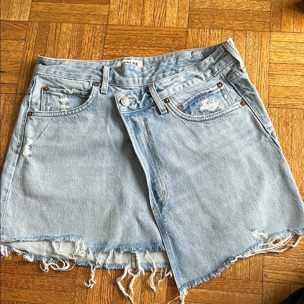 Agolde Light Blue Asymmetrical Denim Skirt